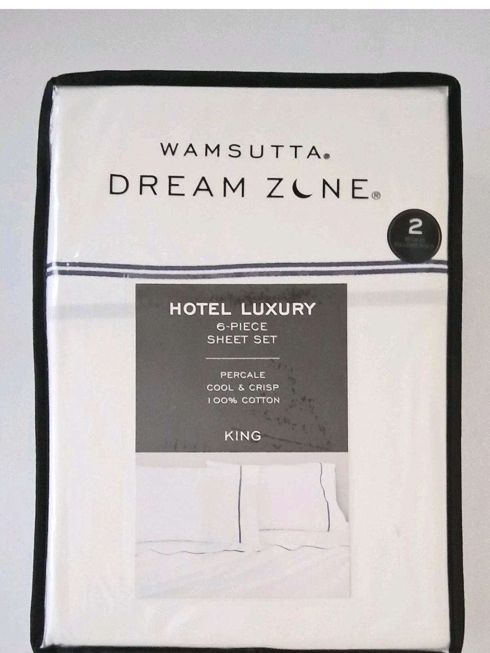 Wamsutta Dream Zone Hotel Luxury White Sheet Set with Navy Trim - King